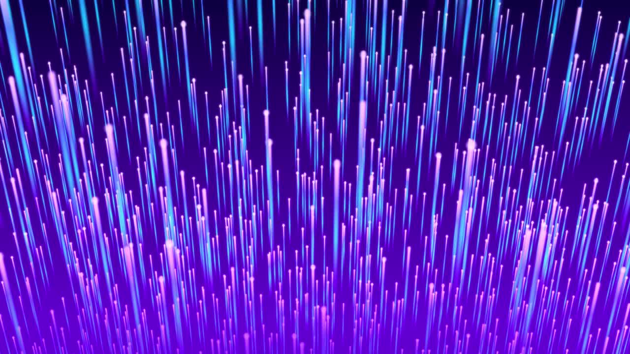 光纤紫外光色。数字数据传输蓝色背景。数字数据流，三维渲染抽象背景