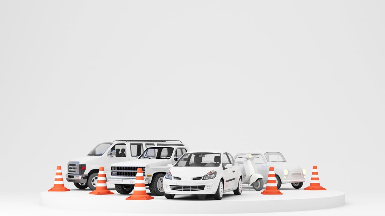 詳情圖-汽車保護(hù)與安全保障理念，車險(xiǎn)網(wǎng)站橫幅設(shè)計(jì)。黃色的汽車在傘下，黃色的背景上有交通錐和商務(wù)手。動(dòng)畫三維渲染