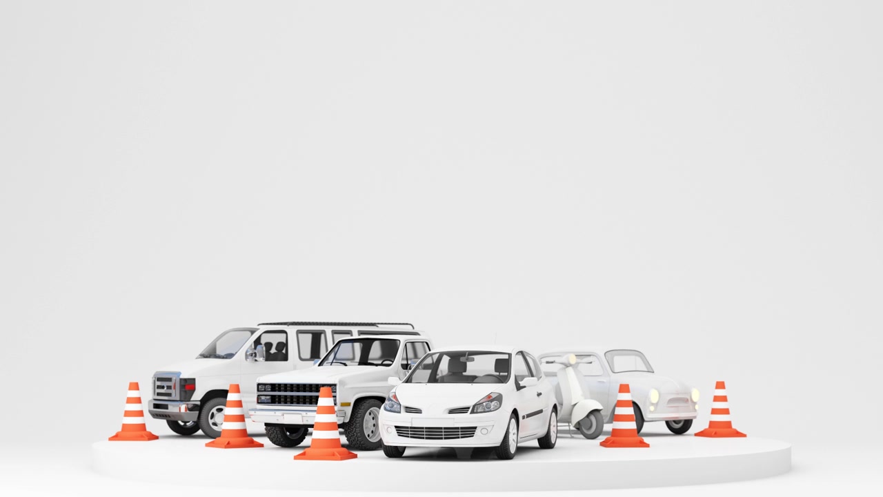 詳情圖-汽車保護(hù)與安全保障理念，車險(xiǎn)網(wǎng)站橫幅設(shè)計(jì)。黃色的汽車在傘下，黃色的背景上有交通錐和商務(wù)手。動(dòng)畫三維渲染