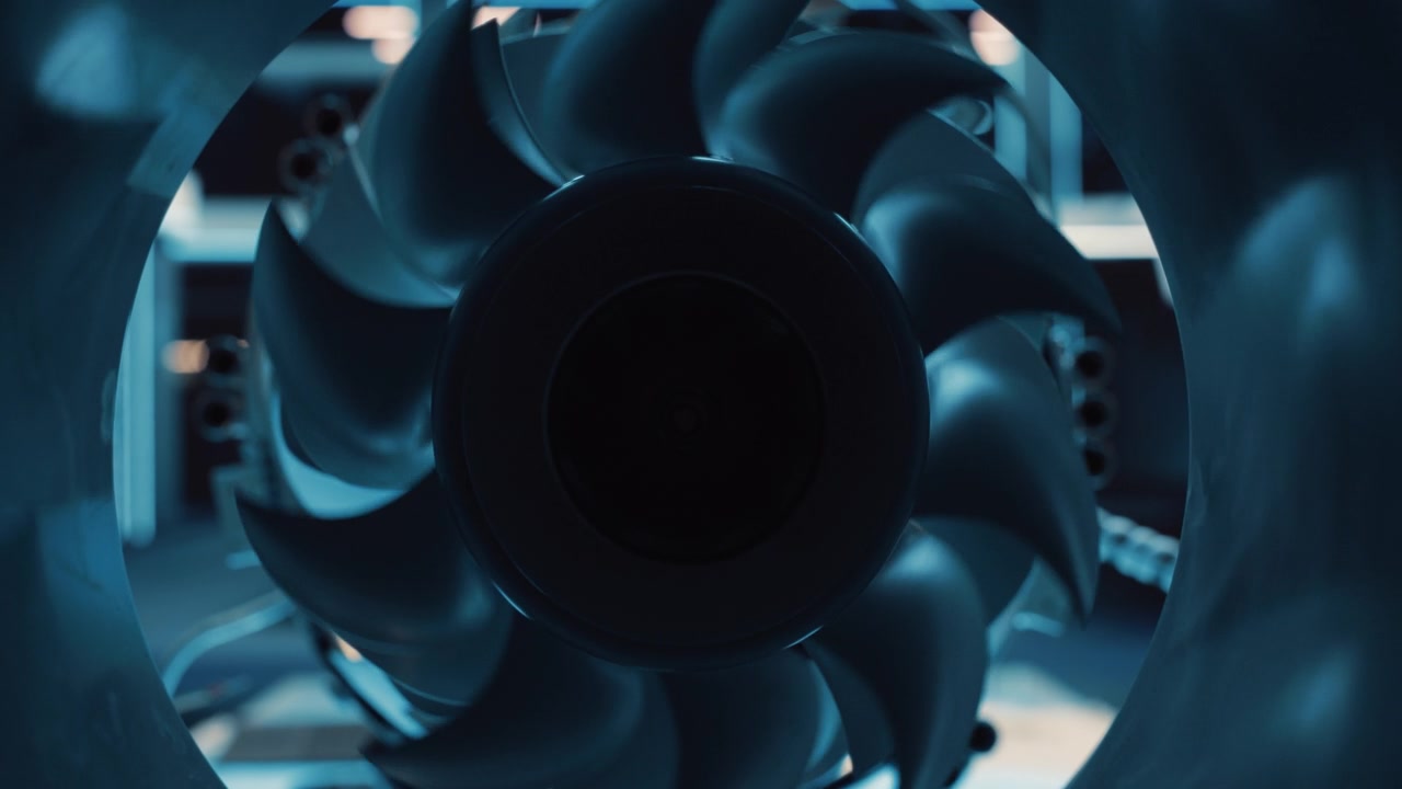 詳情圖-先進(jìn)的未來渦輪發(fā)動(dòng)機(jī)與移動(dòng)風(fēng)扇?，F(xiàn)代工業(yè)噴氣發(fā)動(dòng)機(jī)研發(fā)中心。放大近距離鏡頭從內(nèi)部渦扇發(fā)動(dòng)機(jī)