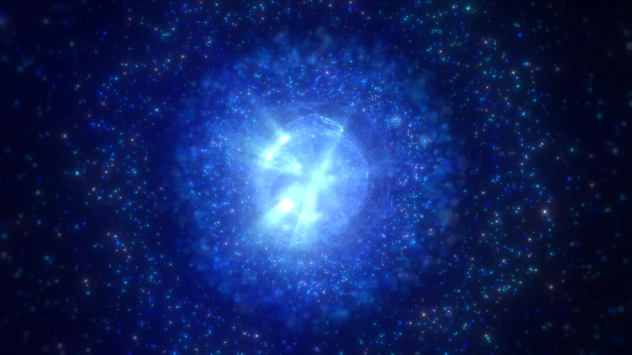 抽象未來的發(fā)光藍色光圓形球體宇宙星從魔法高科技能量的空間星系背景。抽象的背景。視頻在高質(zhì)量的4k，運動設(shè)計