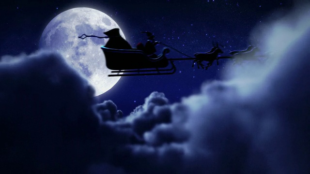 詳情圖-圣誕老人在滿月上空飛翔。