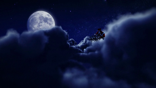 詳情圖-圣誕老人在滿月上空飛翔。