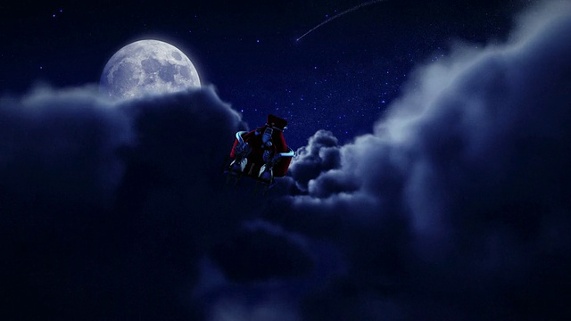 詳情圖-圣誕老人在滿月上空飛翔。