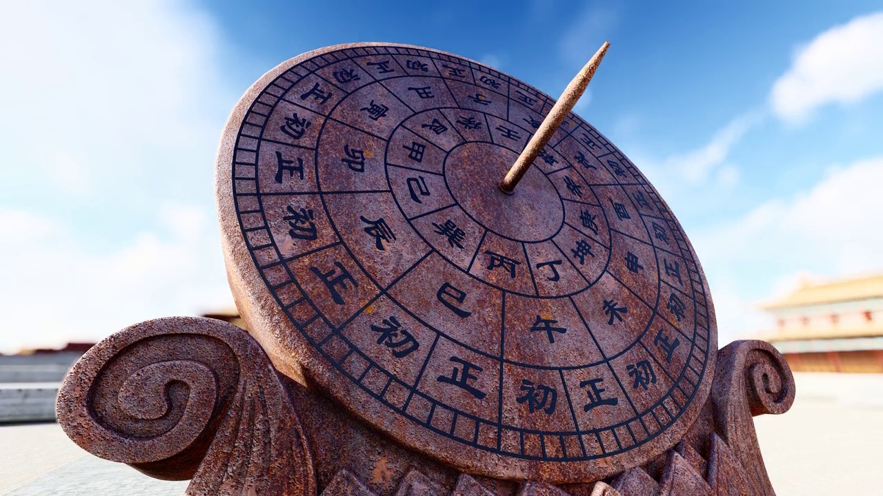 古代建筑和日晷光影變化的延時攝影