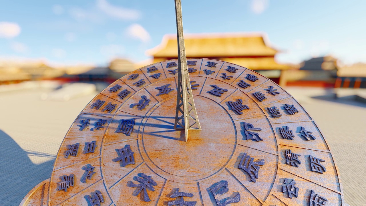 詳情圖-古代建筑和日晷光影變化的延時攝影