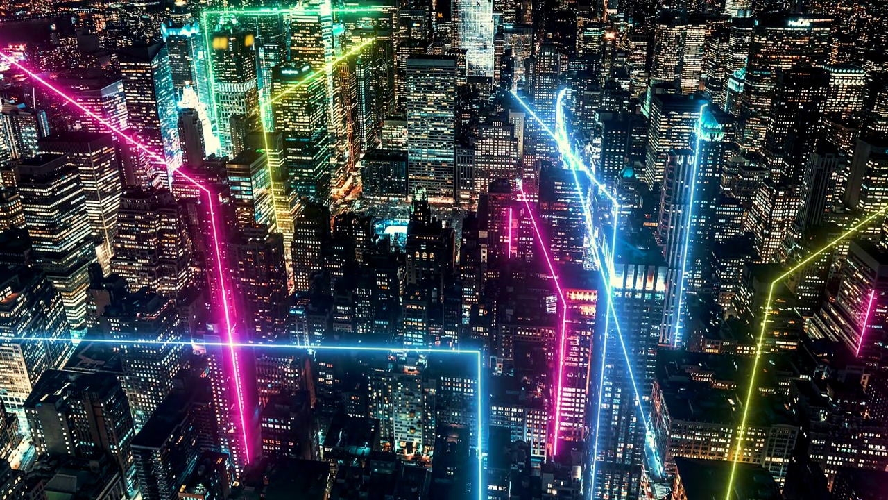 T/L智慧城市与元宇宙概念，曼哈顿之夜