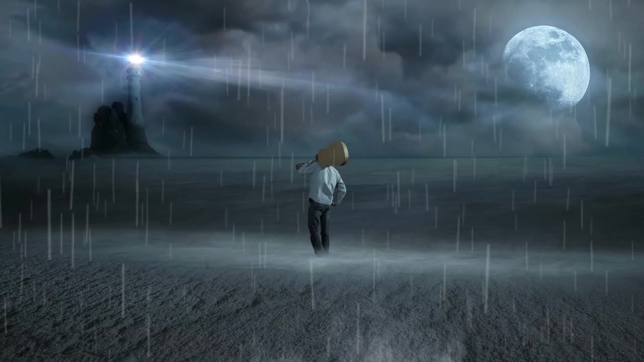 拿着吉他的孤独男人