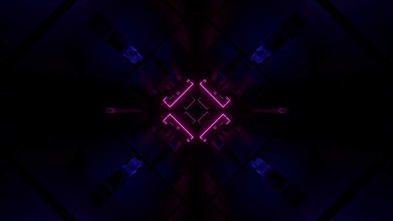 详情图-辉光科幻对称结构。Vj环时尚霓虹灯隧道。高科技霓虹灯隧道。在对称的网络空间中进行科幻飞行。视频游戏或vj夜总会背景霓虹灯。