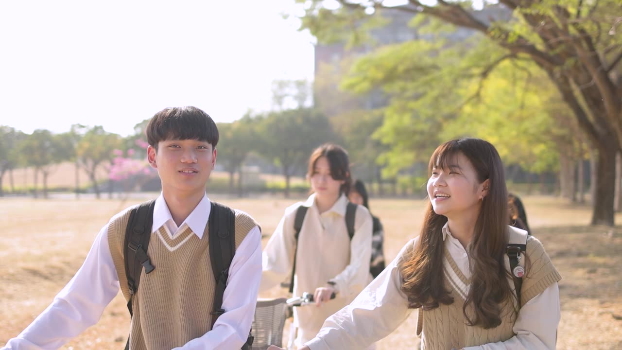詳情圖-十幾歲的學(xué)生一起走在學(xué)校里