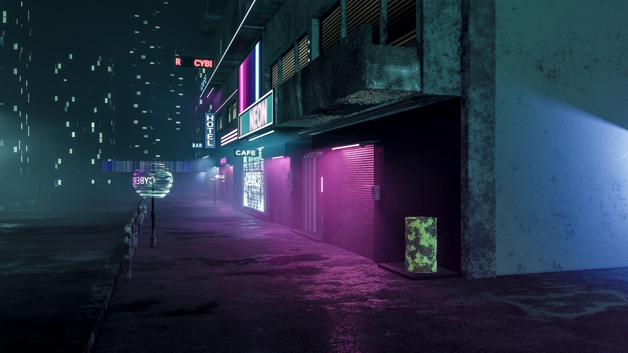 网络城市景观的夜晚氛围，3D渲染4K循环视频