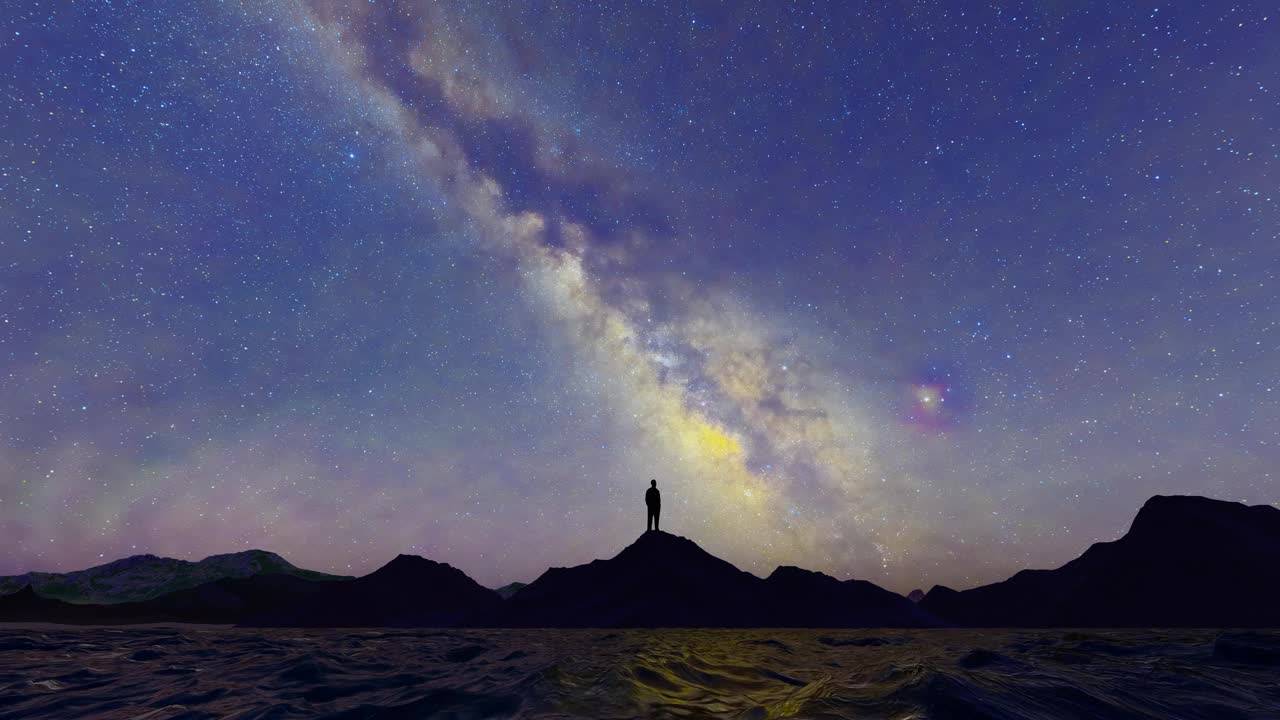 成功的人在夜晚仰望宇宙和星空，想象未来