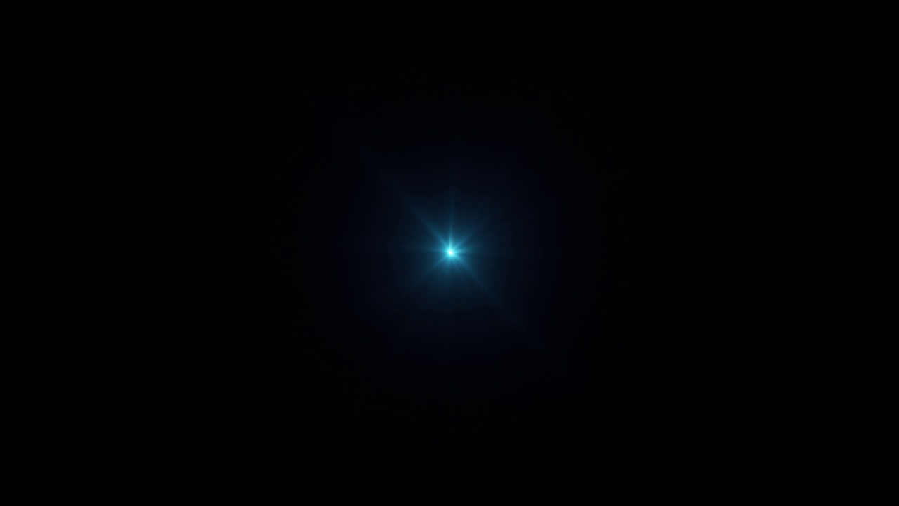 循环中心旋转闪烁的蓝色辉光星太阳灯光学透镜耀斑闪亮的动画艺术在黑色背景上的屏幕项目叠加。灯光灯光效果动态明亮的视频素材。金光星光学耀斑运动。