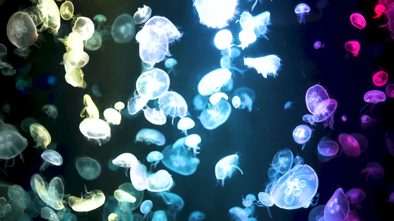 詳情圖-彩色水母在水族館的水下移動。