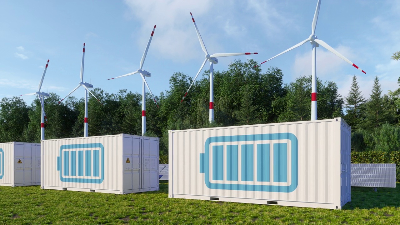 詳情圖-太陽能電池板，風(fēng)力渦輪機(jī)和鋰離子電池容器的儲能系統(tǒng)