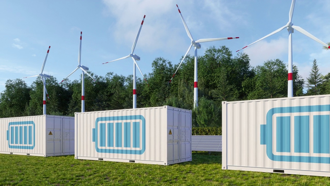 詳情圖-太陽能電池板，風(fēng)力渦輪機(jī)和鋰離子電池容器的儲能系統(tǒng)