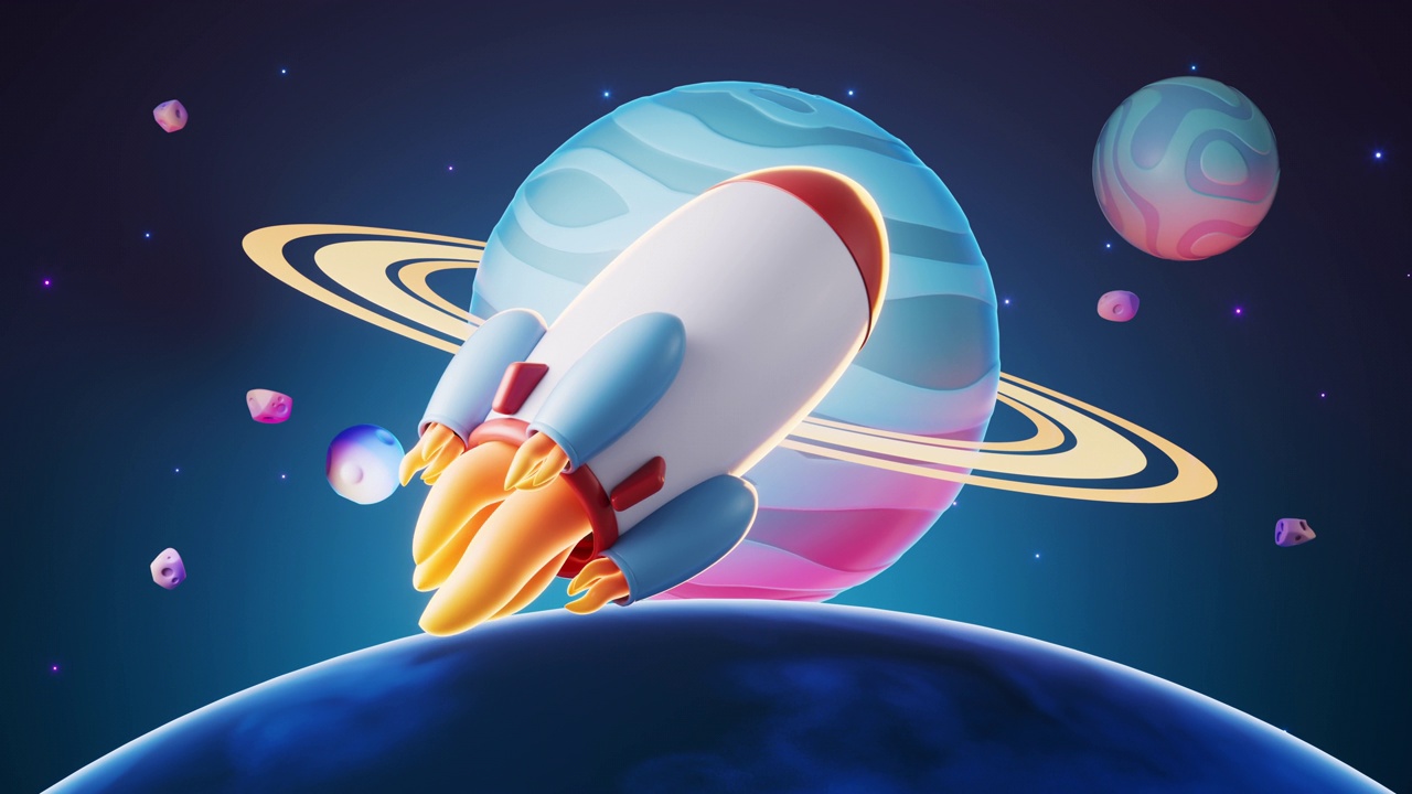 詳情圖-火箭和外太空，3d渲染。