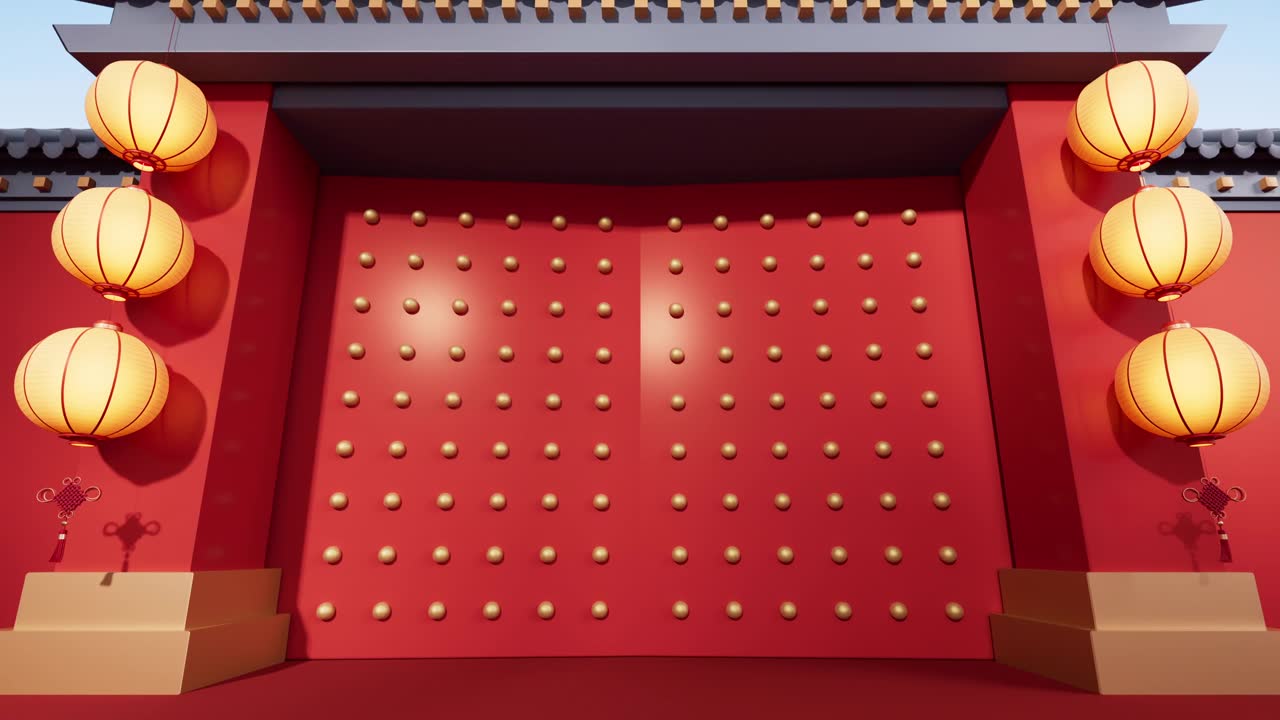 詳情圖-中國古門，傳統(tǒng)建筑，3d渲染。