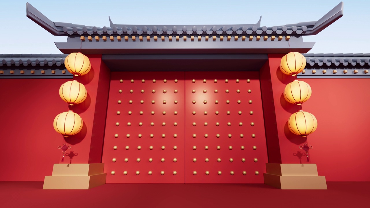 詳情圖-中國古門，傳統(tǒng)建筑，3d渲染。