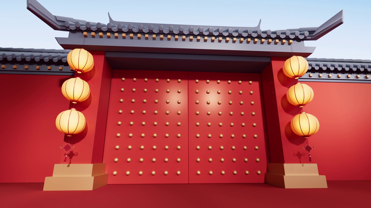 詳情圖-中國古門，傳統(tǒng)建筑，3d渲染。
