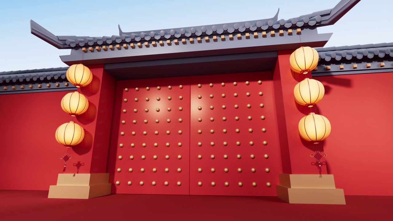 詳情圖-中國古門，傳統(tǒng)建筑，3d渲染。
