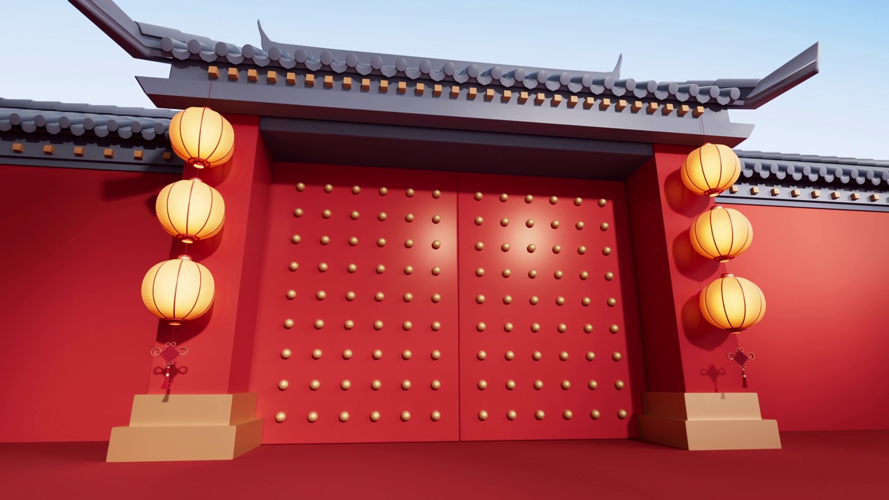 詳情圖-中國古門，傳統(tǒng)建筑，3d渲染。