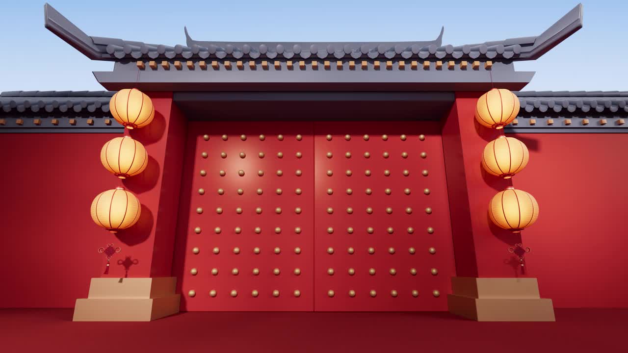 中国古代大门alpha通道，3d渲染。