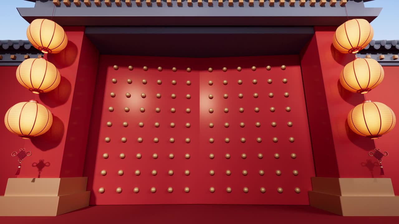 詳情圖-中國古代大門alpha通道，3d渲染。