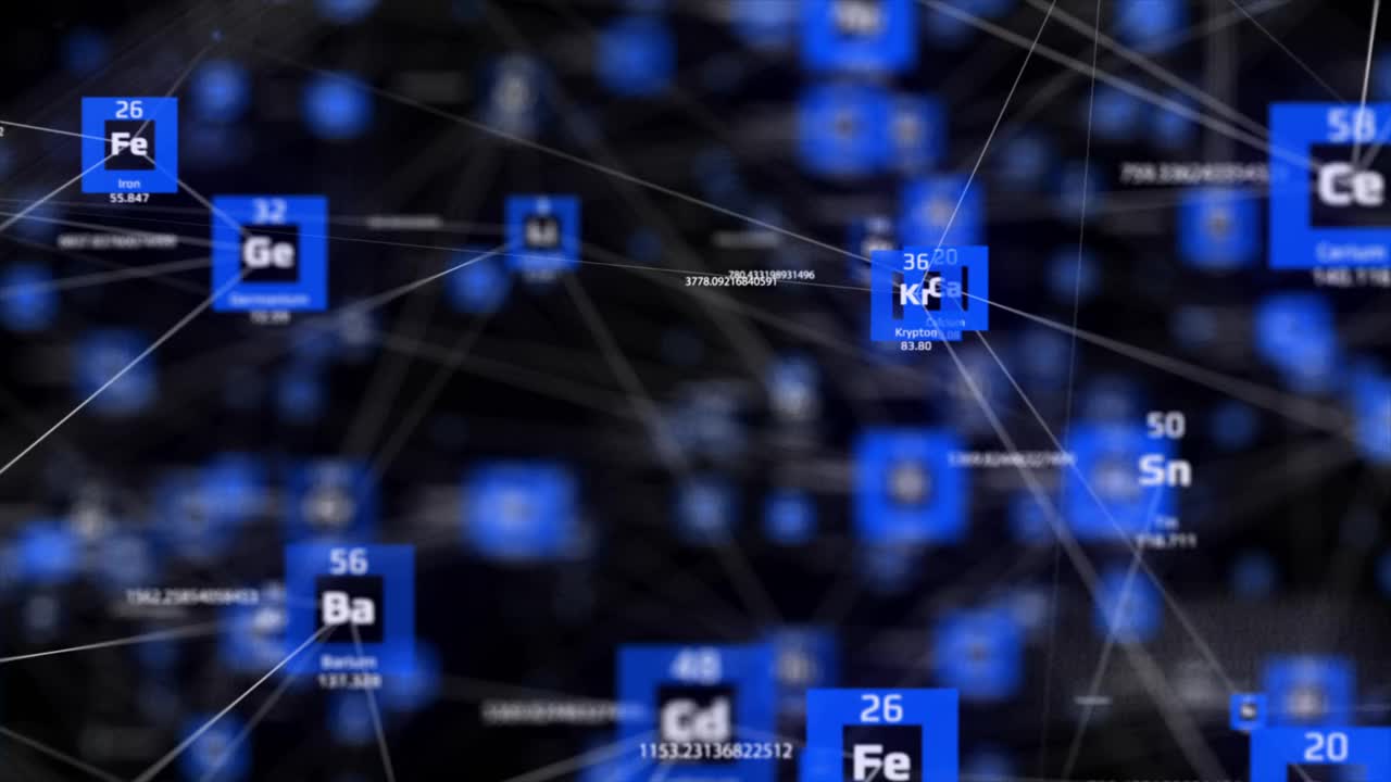 元素周期表动画，无缝3d科学。医学、动画、物理、化学。科学的概念。
