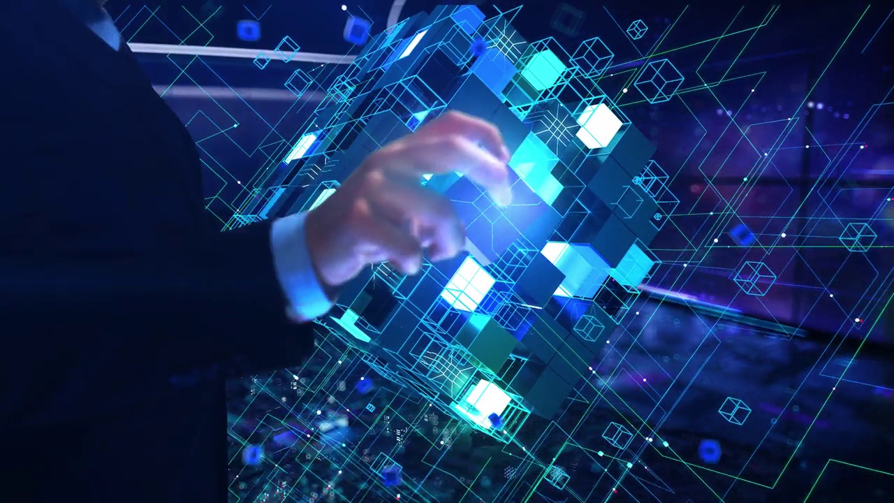 不可替代的代币NFT -商人工作与虚拟现实在办公室。