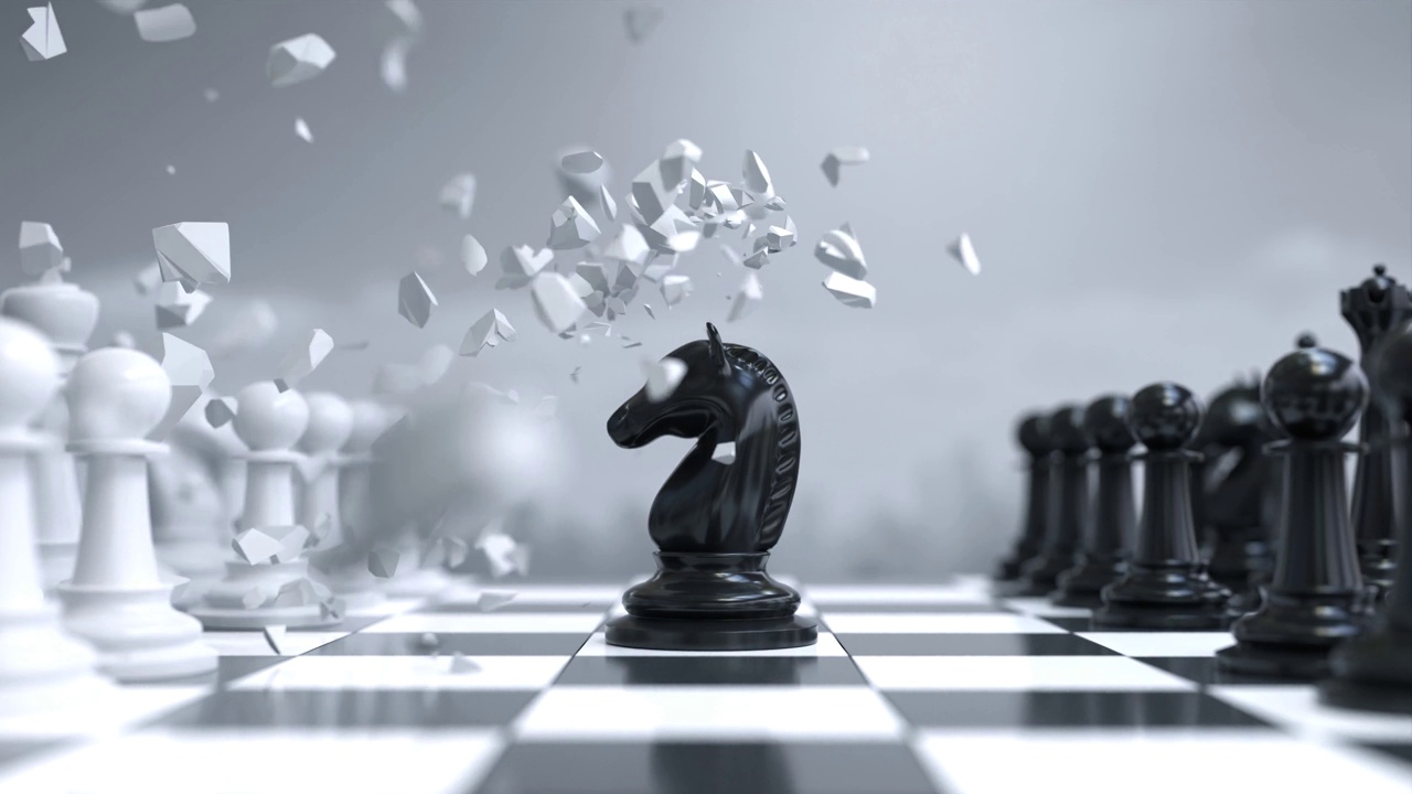 象棋骑士与象棋国王撞成碎片