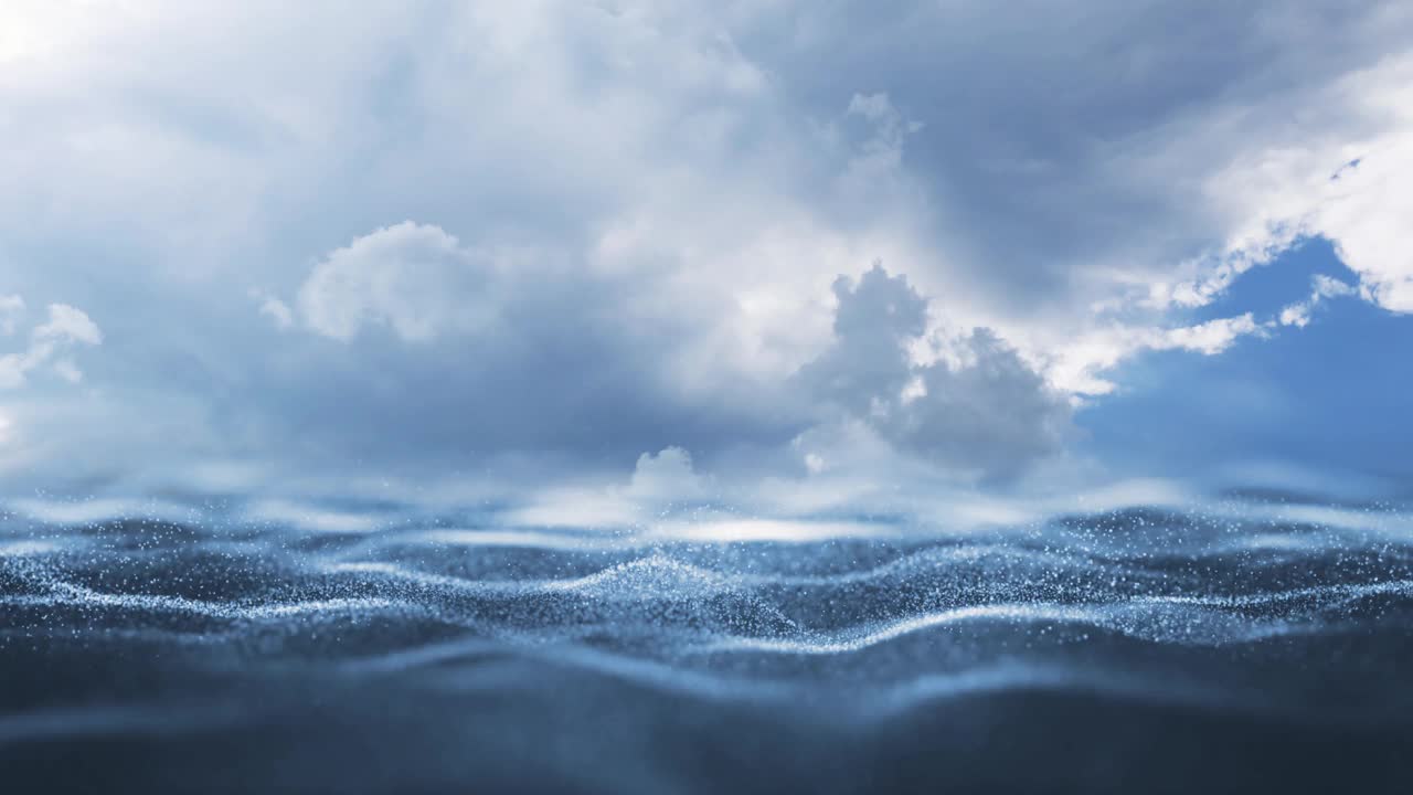 梦幻般的天空时间流逝与抽象的海浪复制空间动画背景。