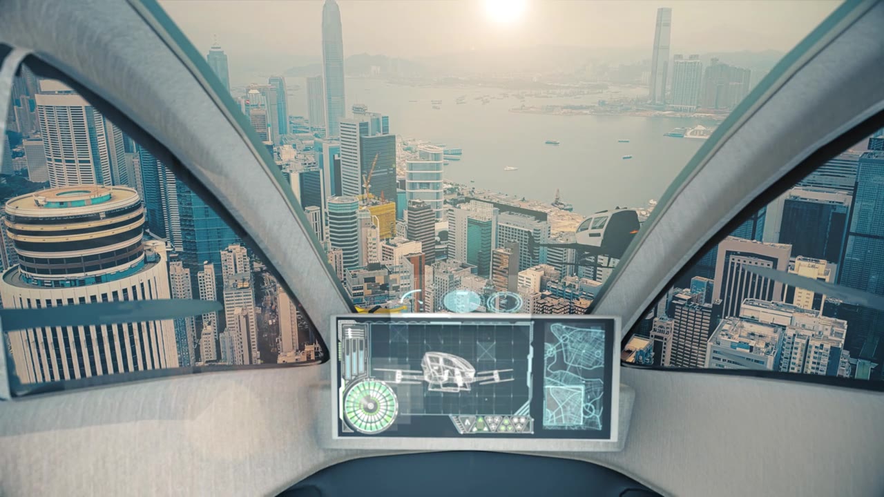 詳情圖-駕駛艙夜景視圖。出租車無人機拍攝的香港城市夜景。