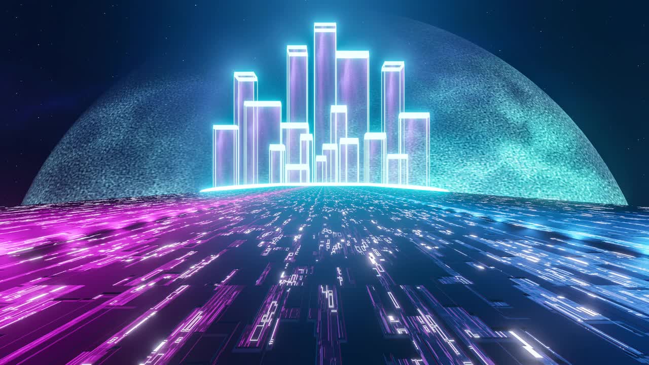 梦幻景观对星空，3D渲染，4K循环视频。