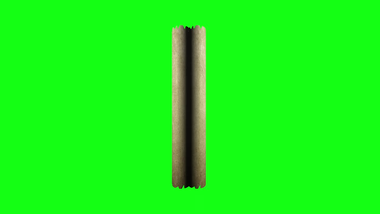 旧的纸质地图卷轴。在绿色屏幕背景上，老式羊皮纸从中间向右和向左打开。在一卷古老的羊皮纸上留白。