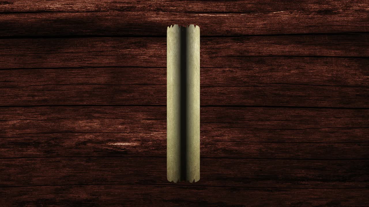 旧的纸质地图卷轴。复古羊皮纸卷轴从中心向右和左打开木制桌子背景。在一卷古老的羊皮纸上留白。