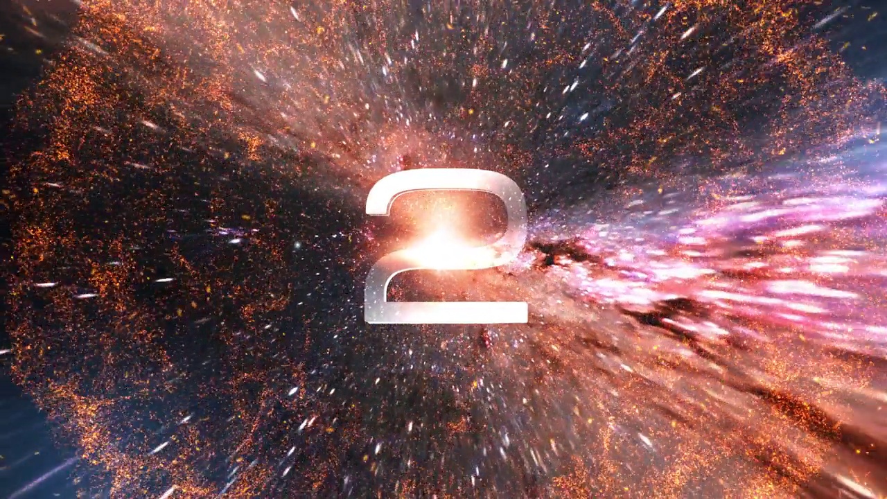 五秒倒计时与抽象空间曲宇宙动画背景。五到零倒计时艺术效果计数定时器抽象背景。