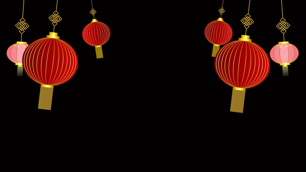 秋千中国新年灯笼灯挂环动画视频透明背景与alpha通道。