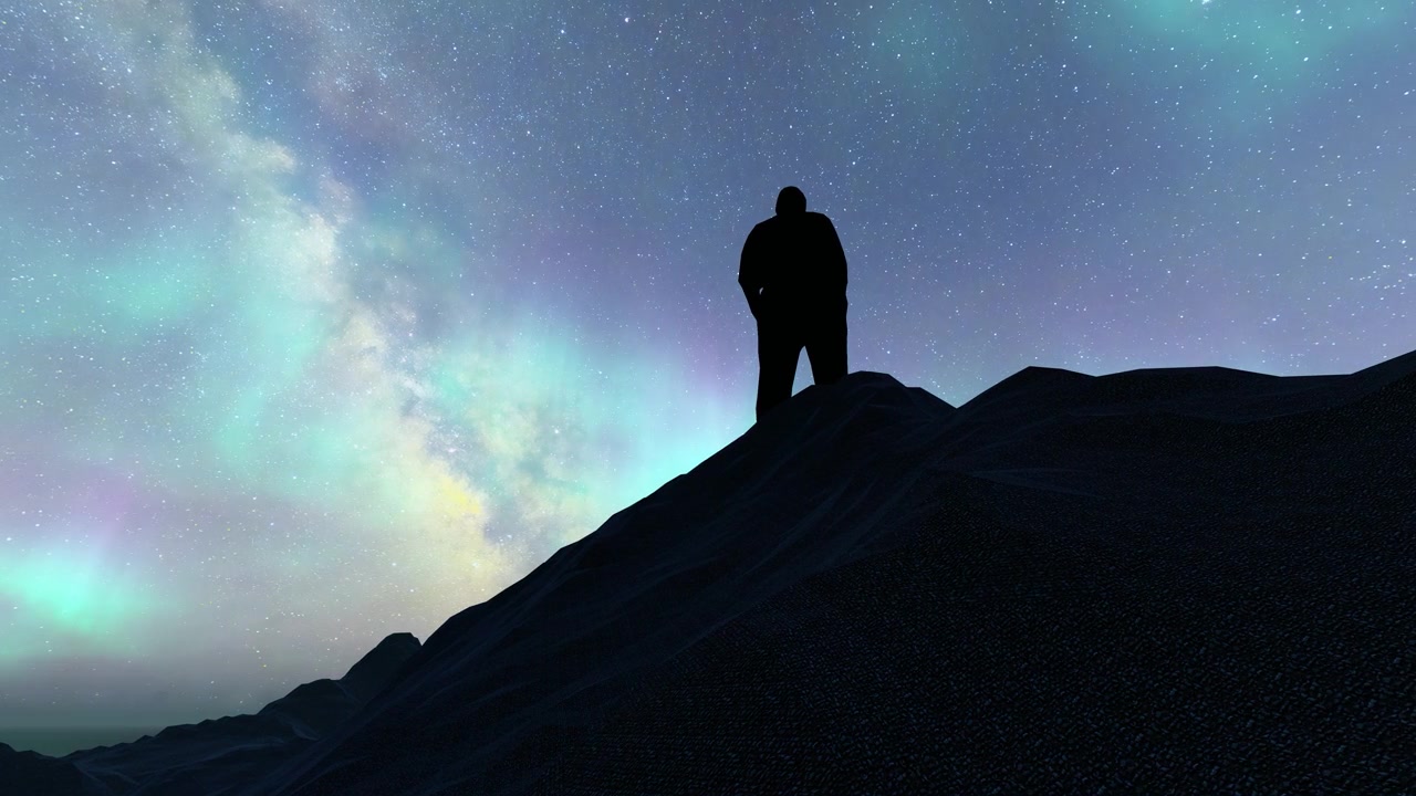 详情图-一个人在山顶仰望星空的剪影