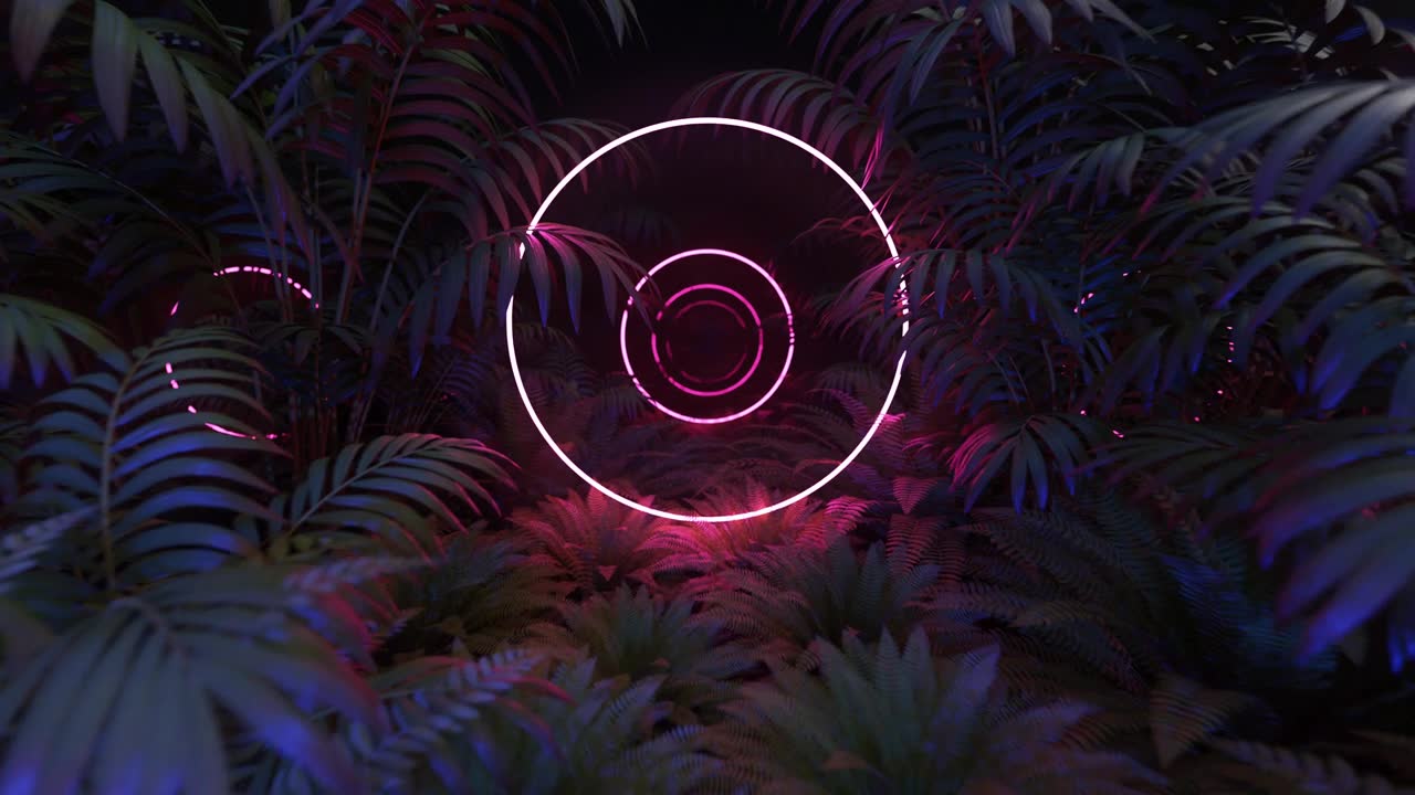 详情图-在森林里发光的霓虹灯圈