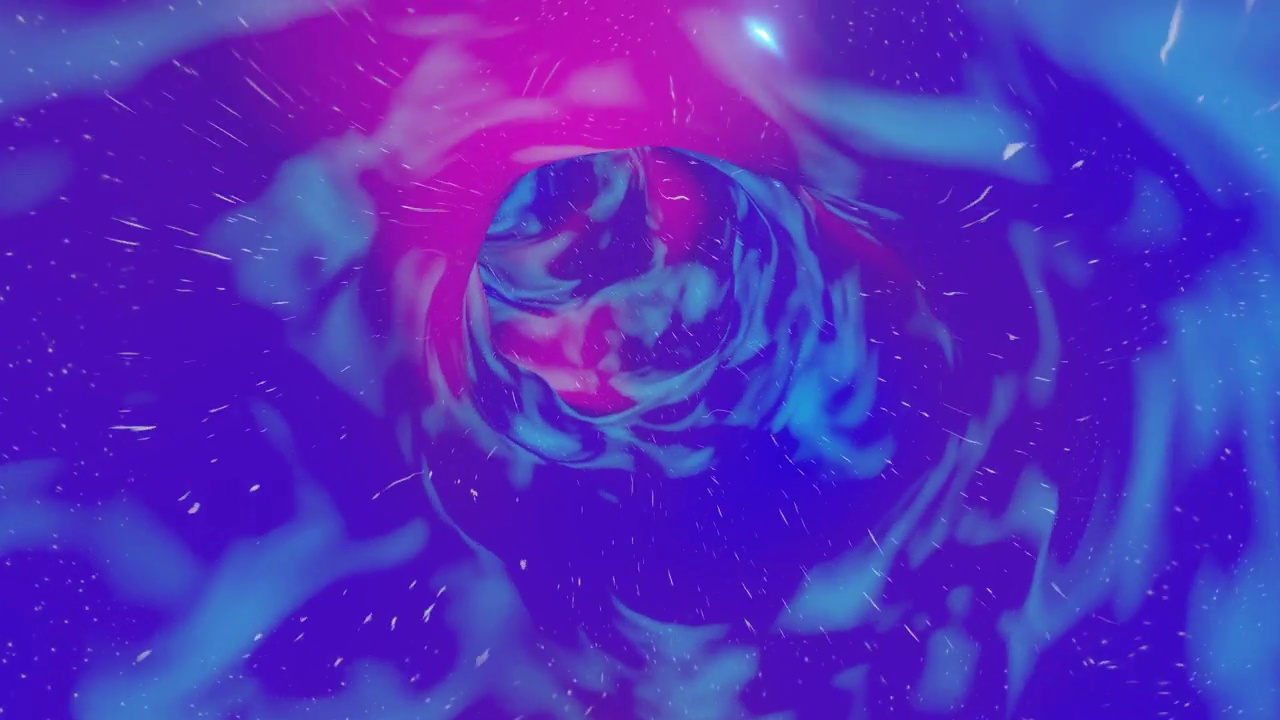 摘要蓝紫色超空间虫洞隧道穿越时空涡旋环背景。4K 3D渲染科幻星际旅行通过虫洞在网络空间。科学技术导论。VJ循环