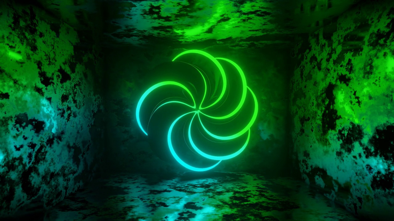 抽象的科幻有机景观与迷人的霓虹灯反射通过一个迷人的3D循环动画背景