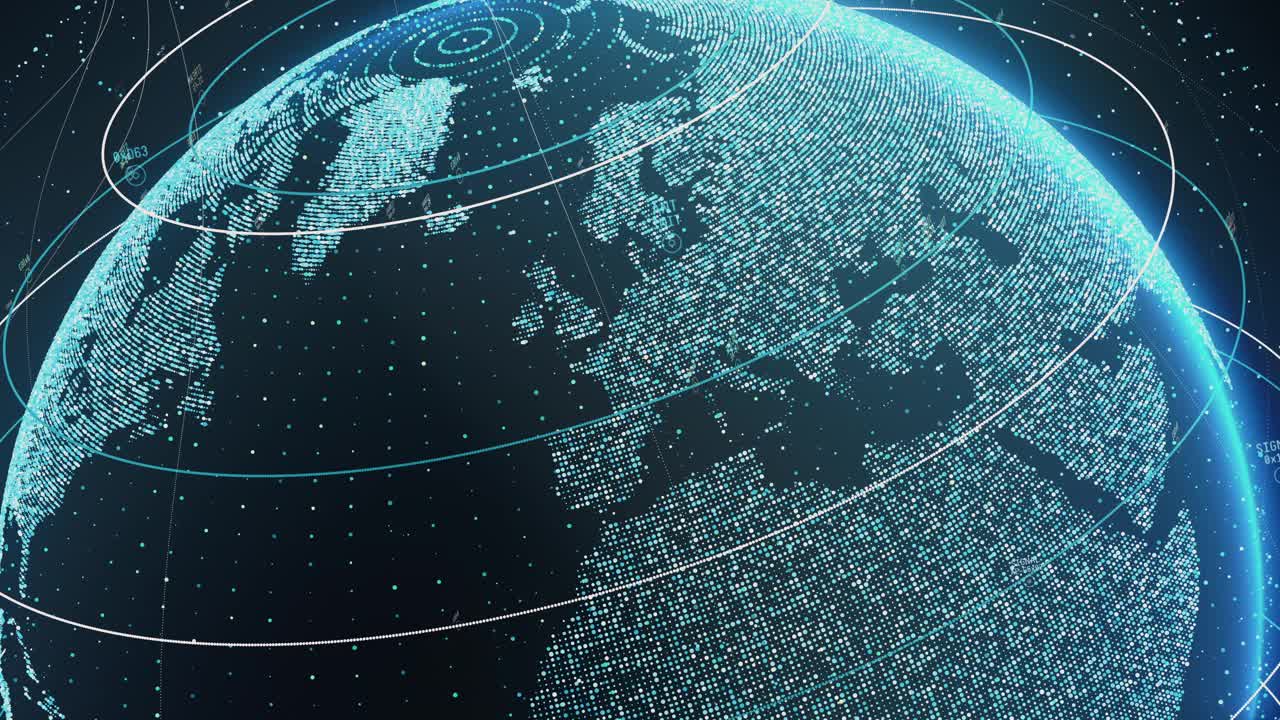 动画数字网格和线条旋转3D大数据地球