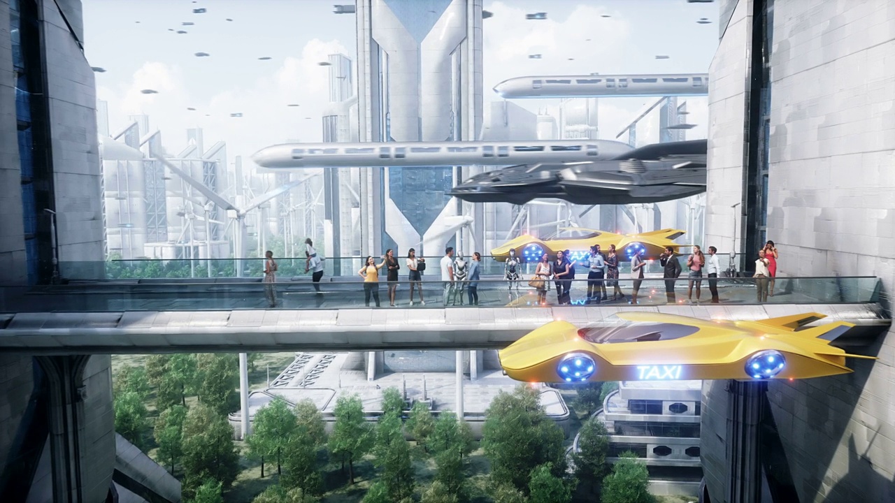 詳情圖-未來的城市。3d人和機器人。未來的概念。逼真的4k動畫。