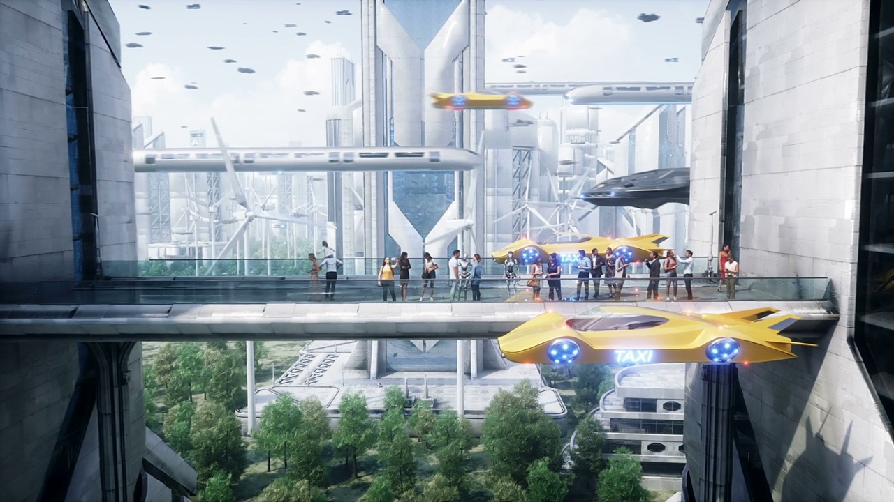 詳情圖-未來的城市。3d人和機器人。未來的概念。逼真的4k動畫。