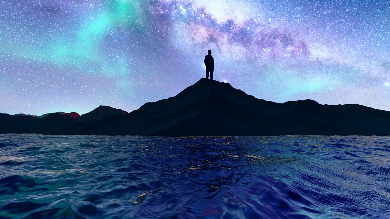 商人仰望星空和夜晚的宇宙