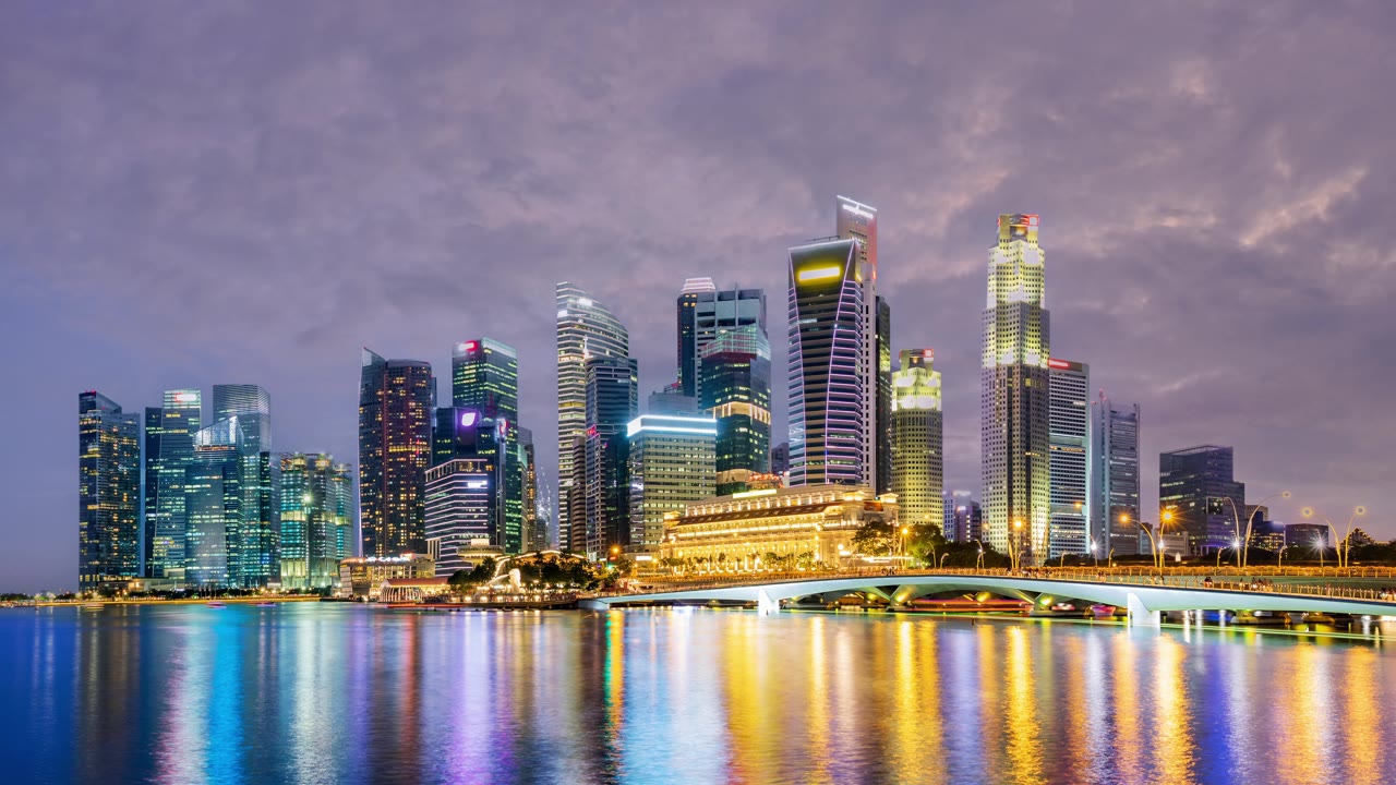 详情图-新加坡城市景观天际线的时间流逝在晚上滨海湾地区。