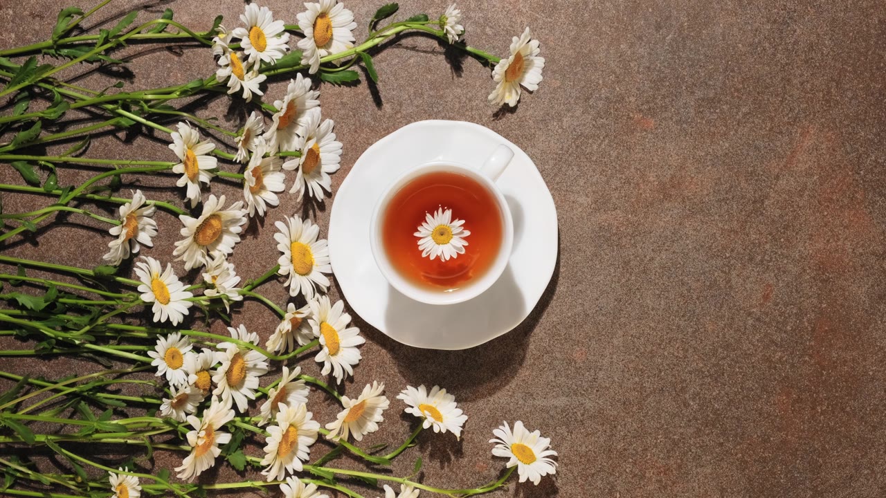 詳情圖-一杯白色的洋甘菊涼茶。甘菊花在茶里