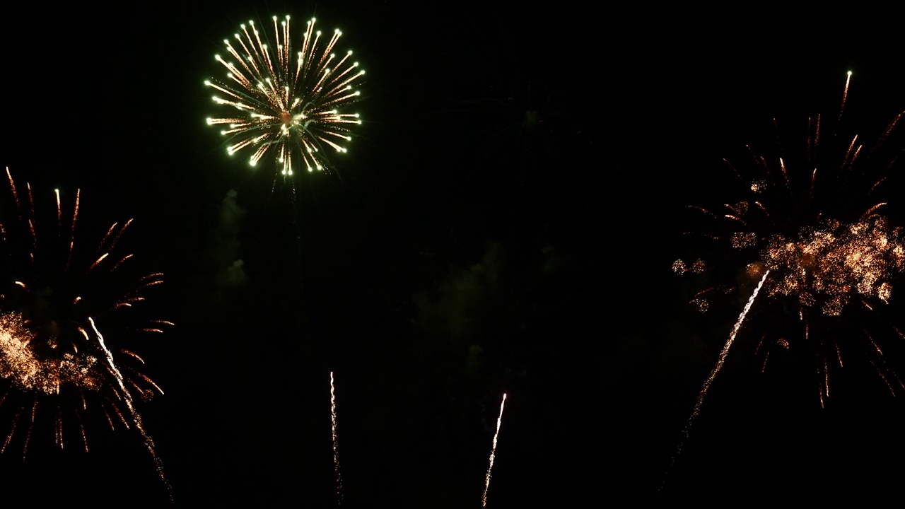绿色烟花庆祝2024年7月4日新年佳节。绿色的烟花在夜晚庆祝国庆节。新年倒数2024年节日晚会时间活动