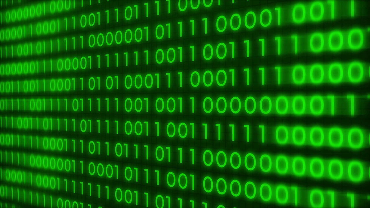 详情图-4K绿色二进制码电脑数字在屏幕上移动，数字串信息流大数据滚动。算法二进制，数据编码，解密和编码，行矩阵绿色。